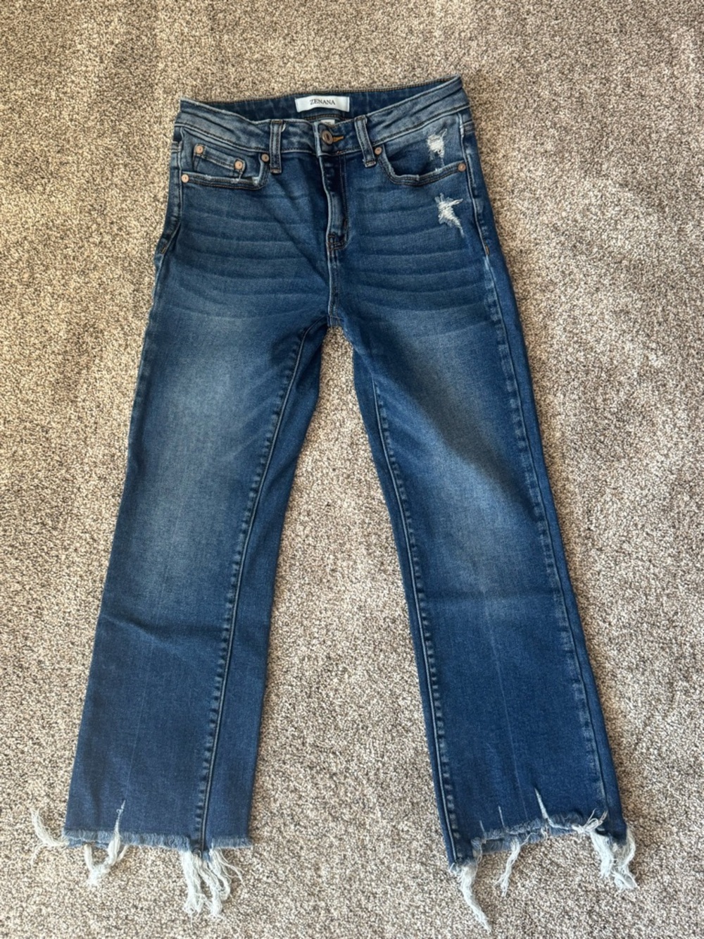 Zenana Outfitters Dark Blue Straight Leg Distressed Jeans